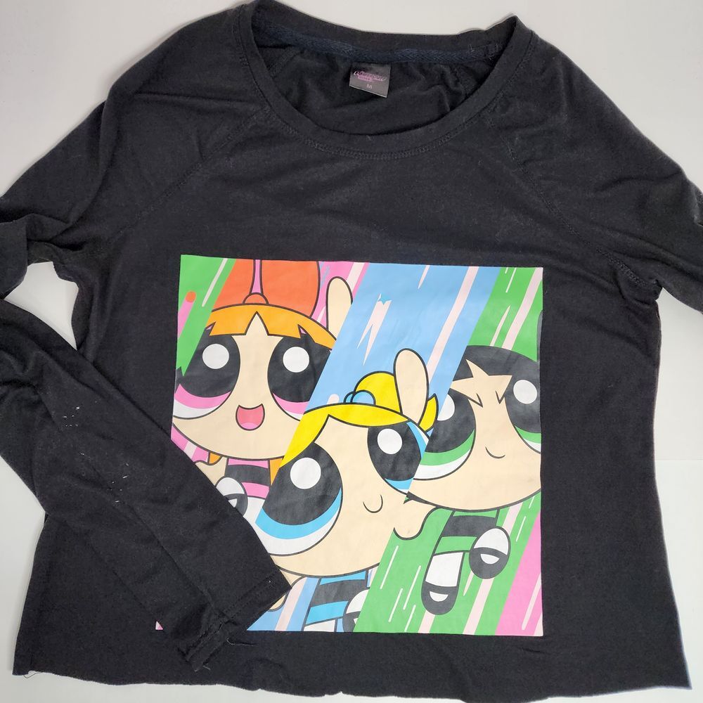 PowerPuff Girls Shirt Size Medium Black Long Sleeve Crop Top